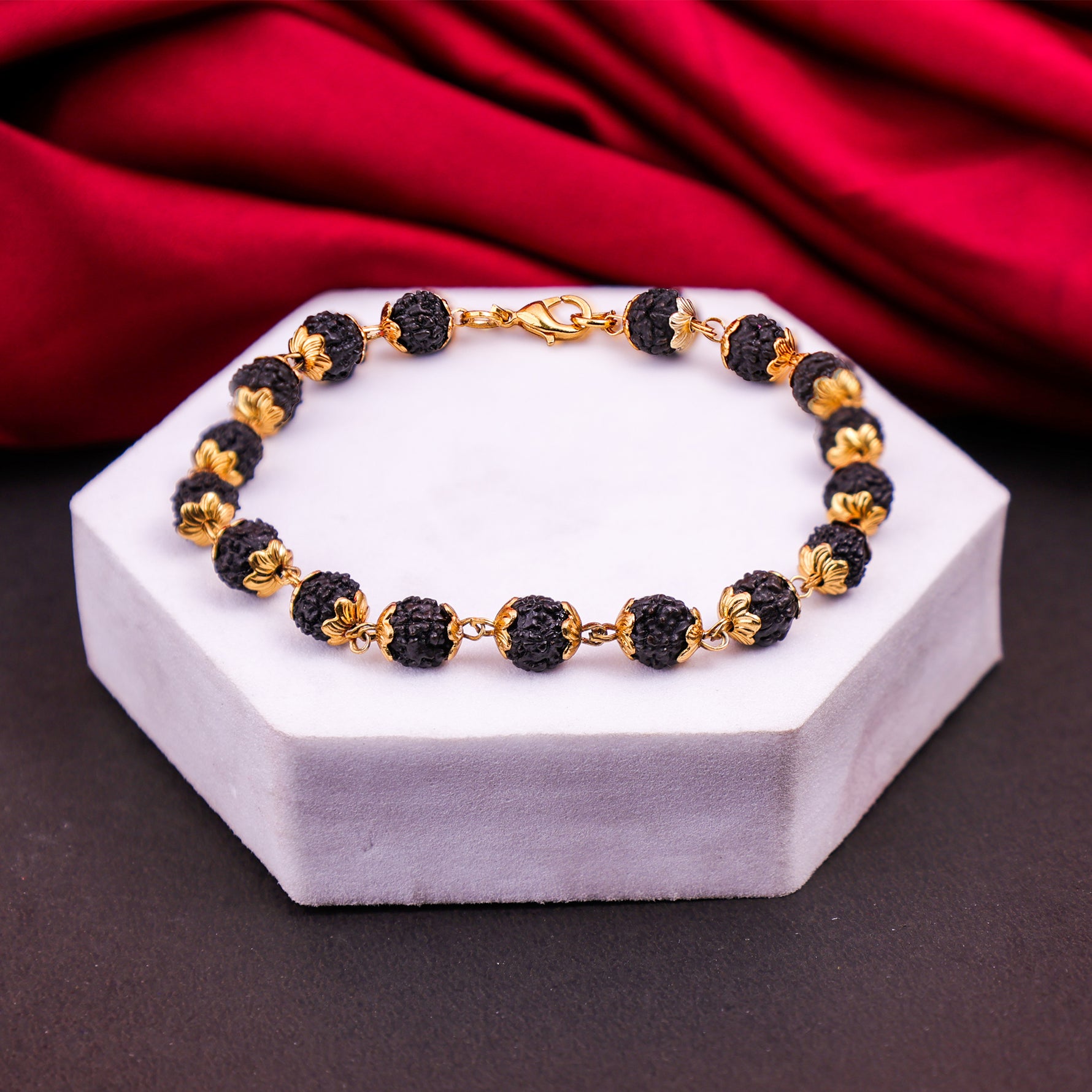 Gold Plated Karungali Malai Bracelet - Abhimantrit