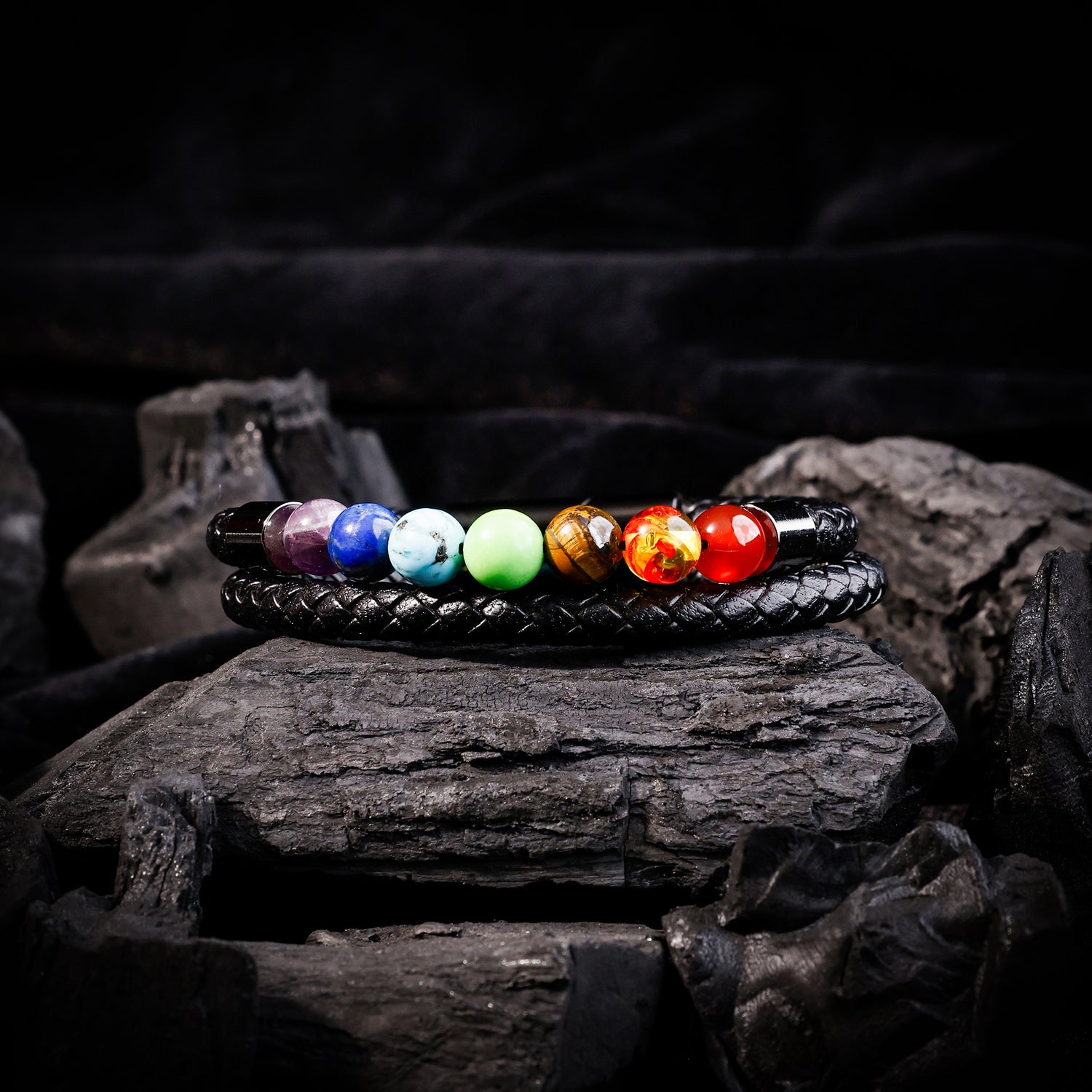 Seven Chakra Leather Bracelet