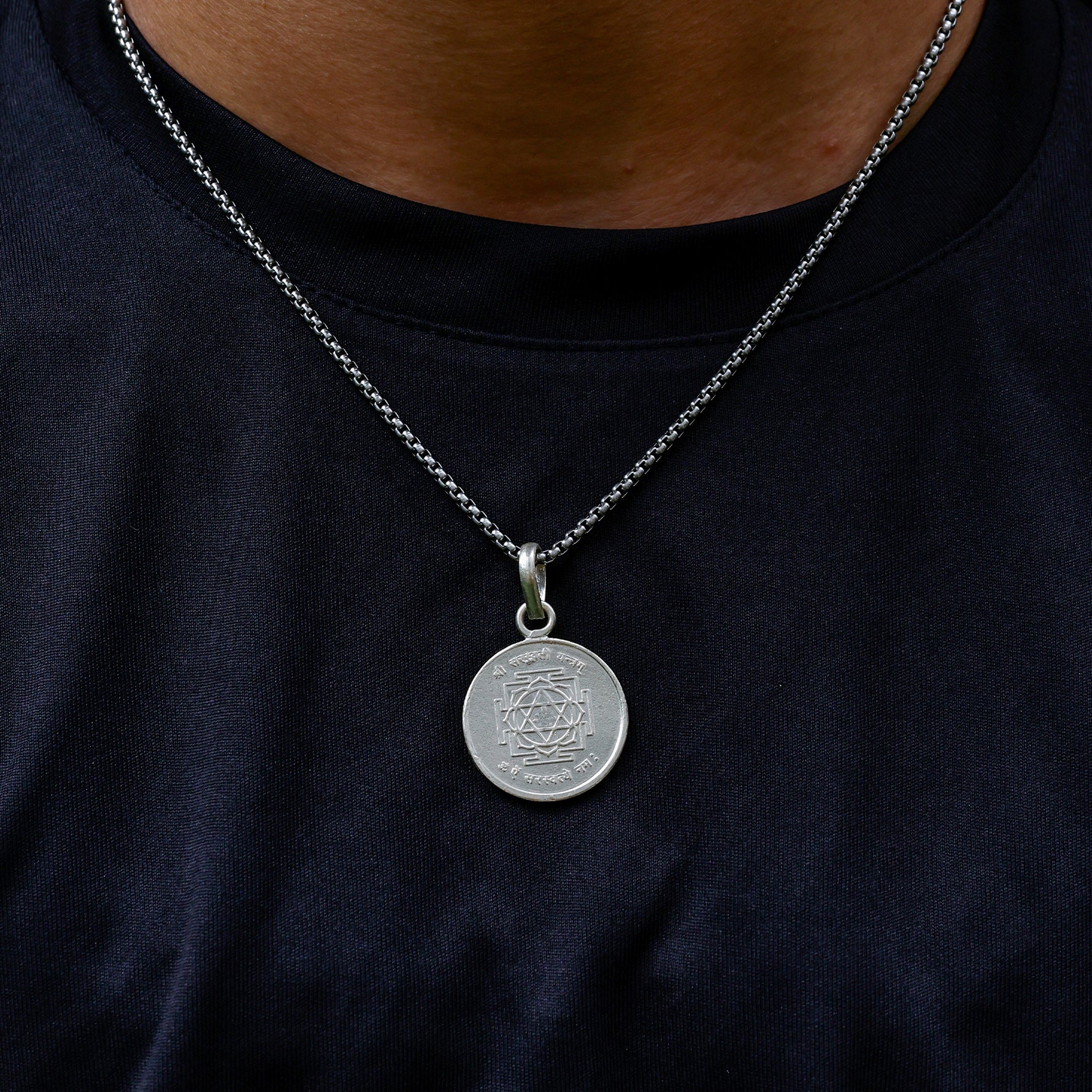 Saraswati Yantra Pure Silver Pendant- Abhimantrit