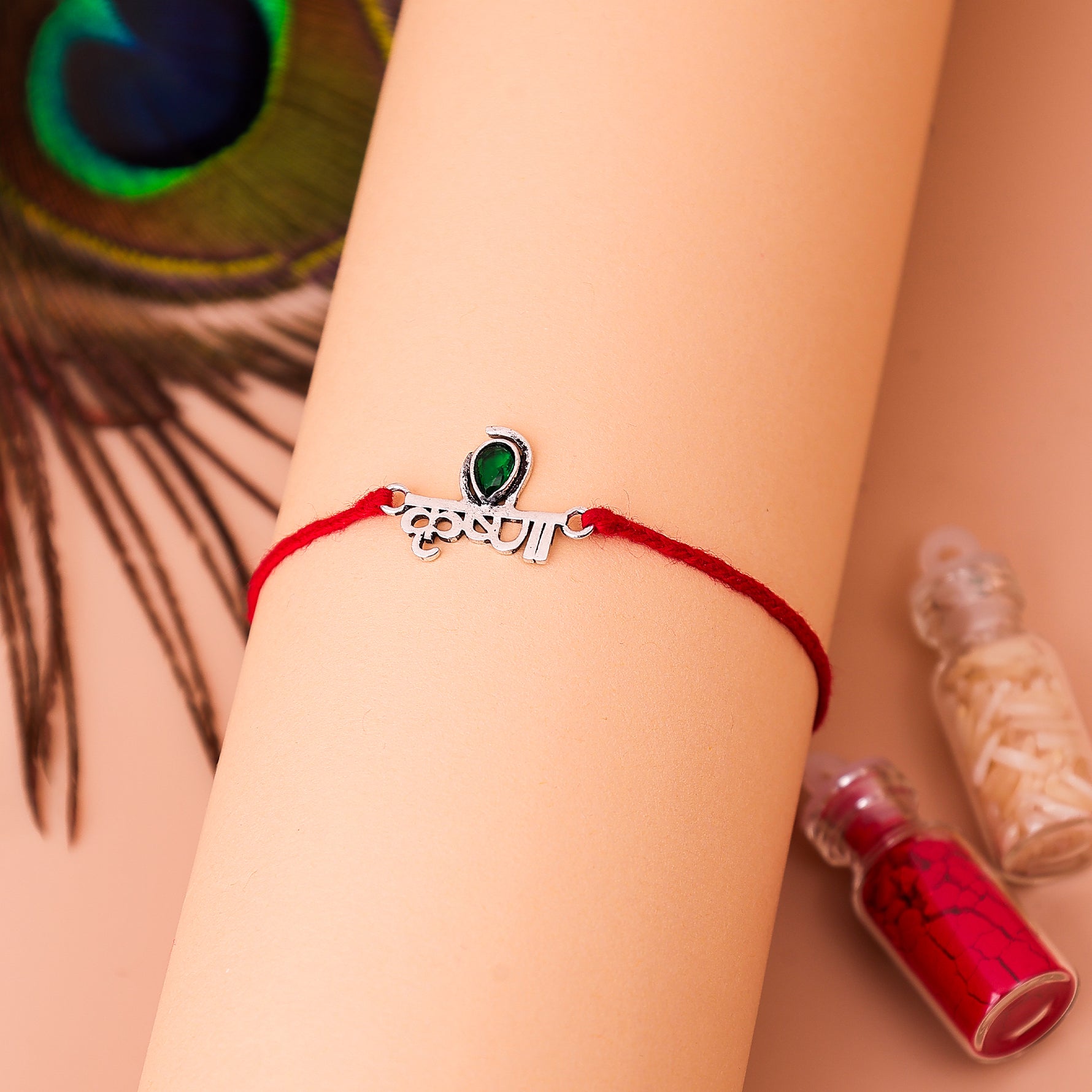 92.5 Pure Silver Krishna Thread Rakhi- Abhimantrit
