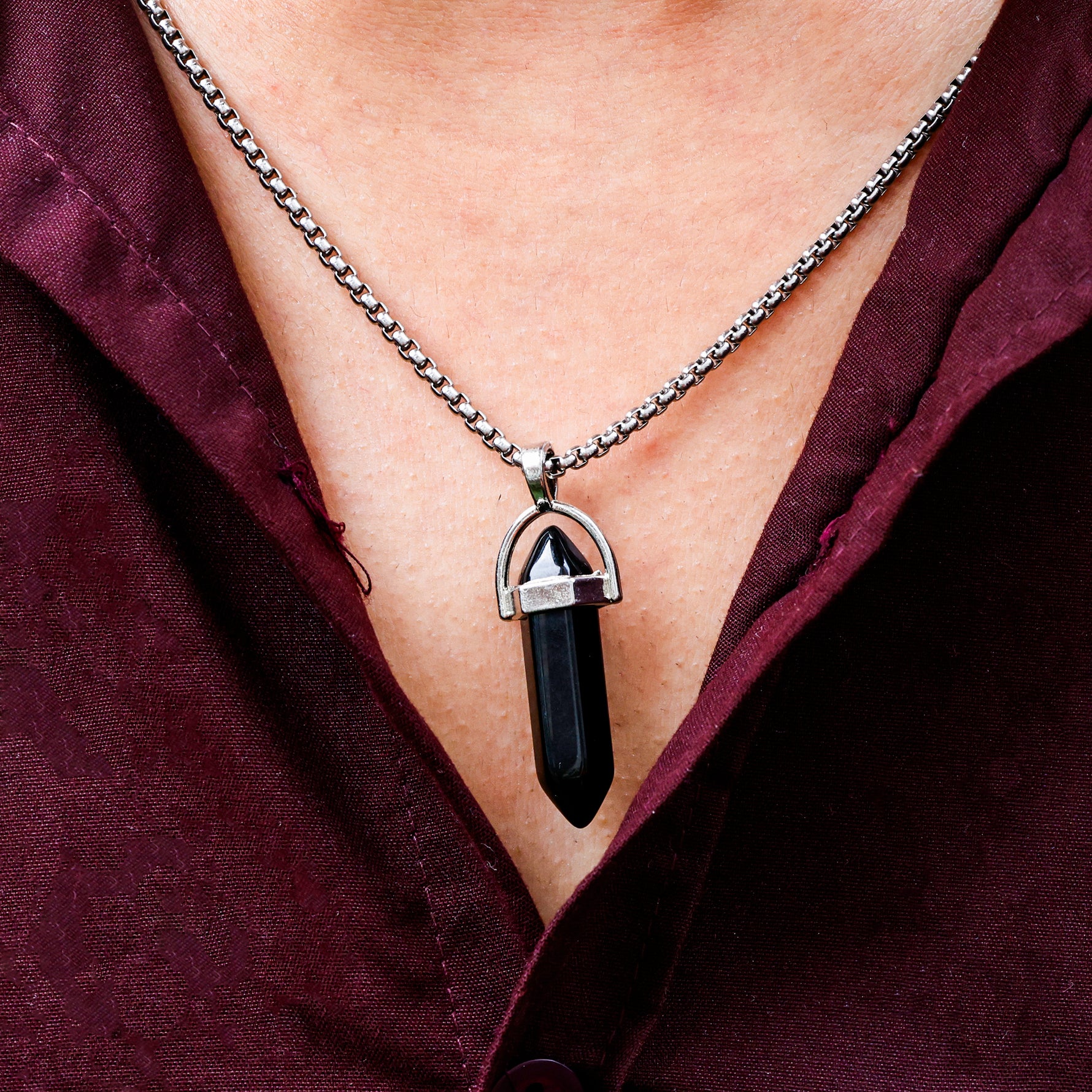 Black Tourmaline Pen Shape Pandent - Abhimantrit
