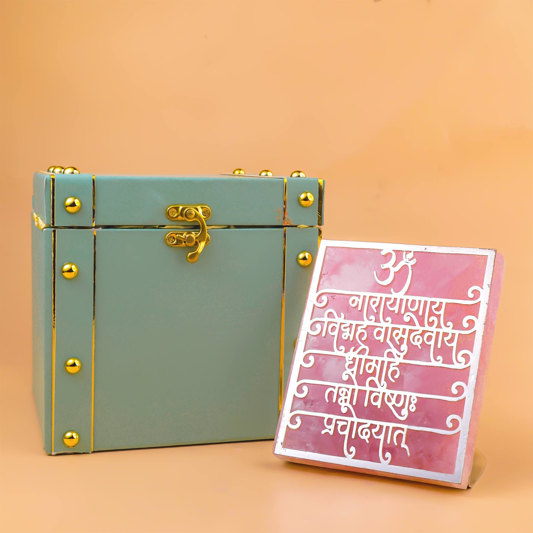 Vishnu Gayatri Mantra Rose Quartz Tealight Holder - Home Decor