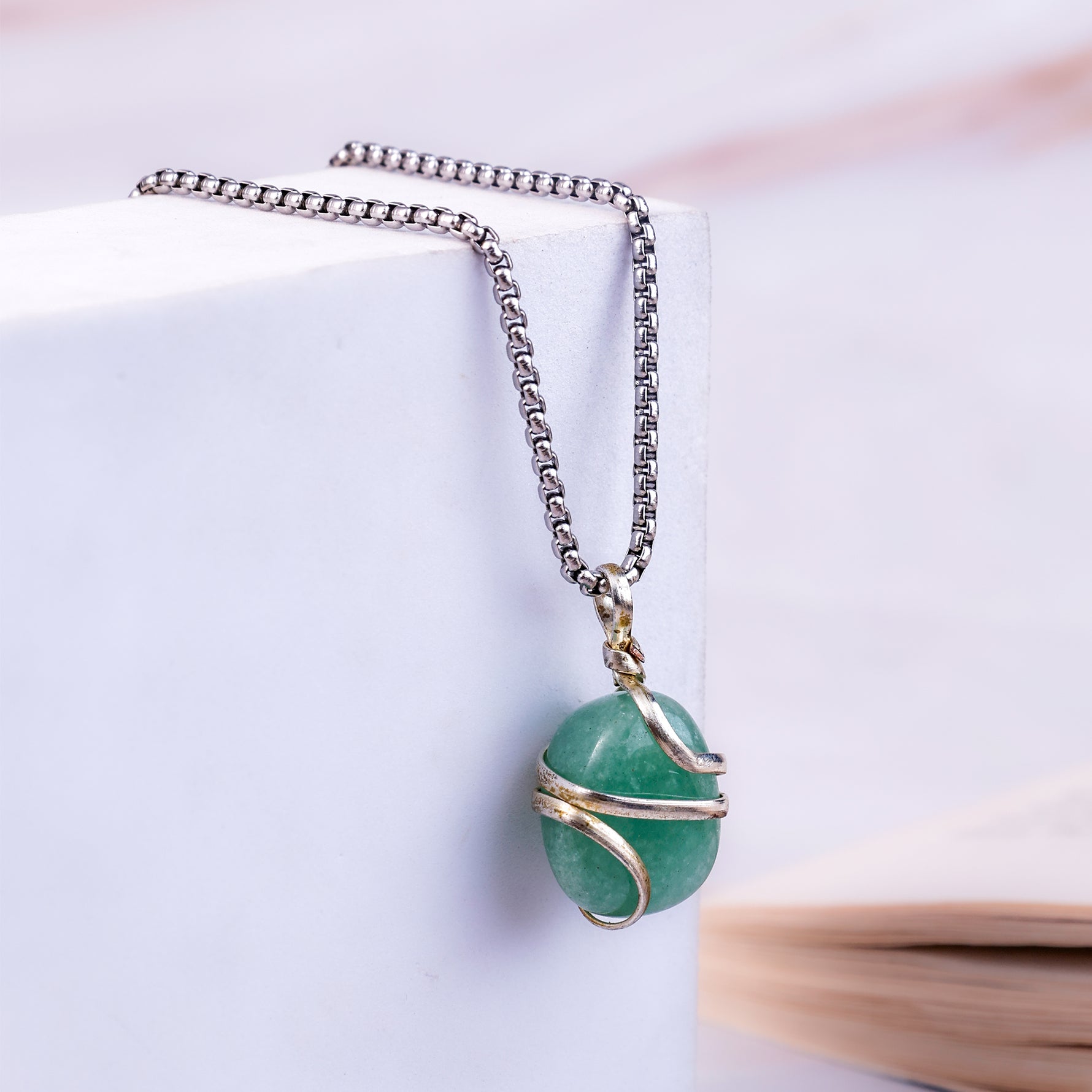 Green Aventurine Wrapping Pendant - Abhimantrit & Certified