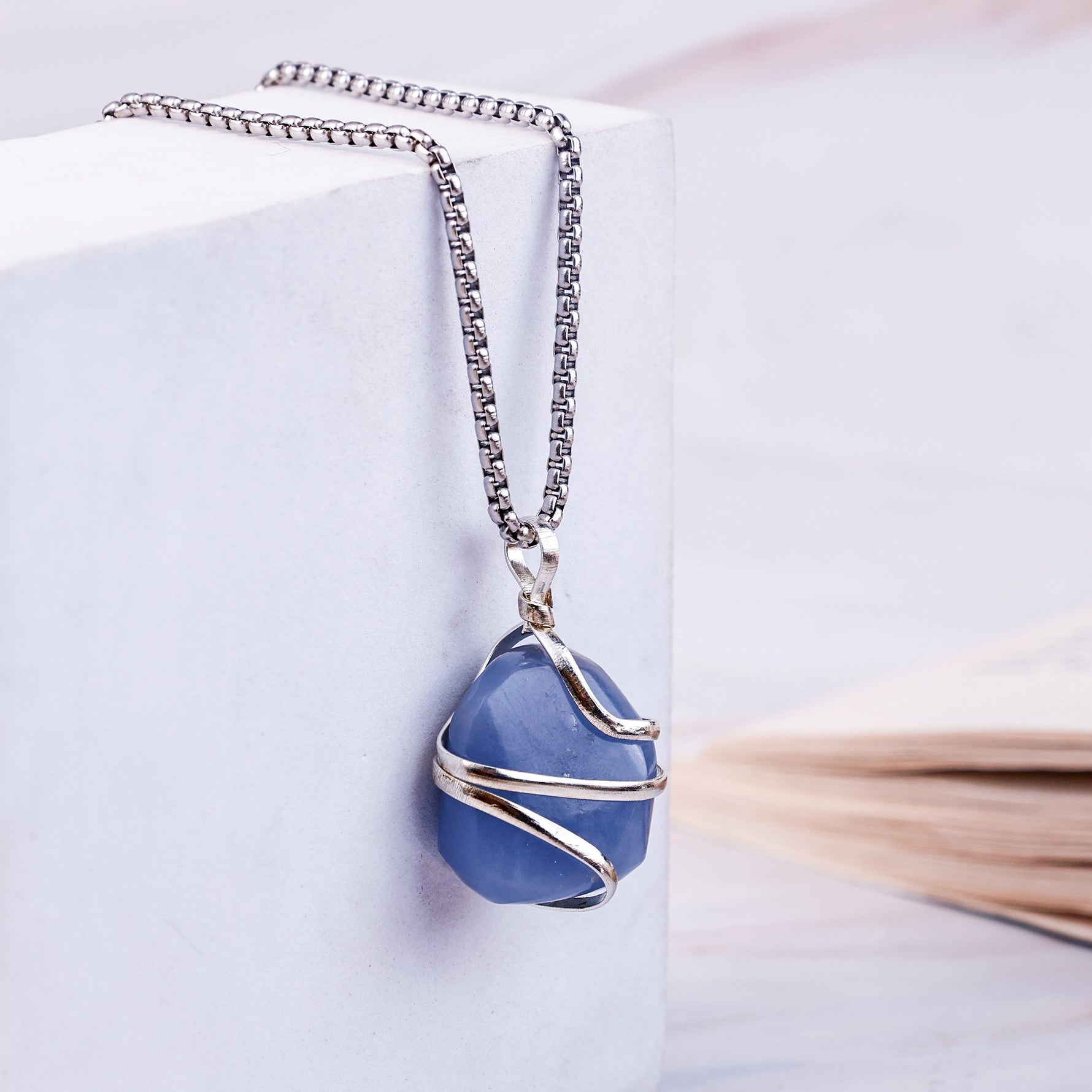 Angelite Wrapping Pendant - Abhimantrit & Certified