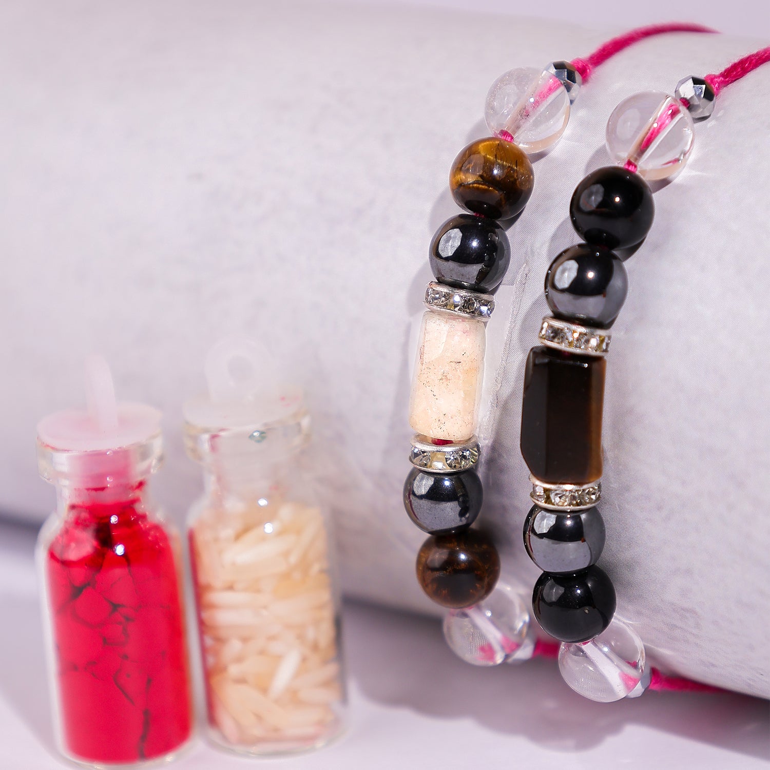 Moon stone and pyrite rakhi combo - Abhimantrit