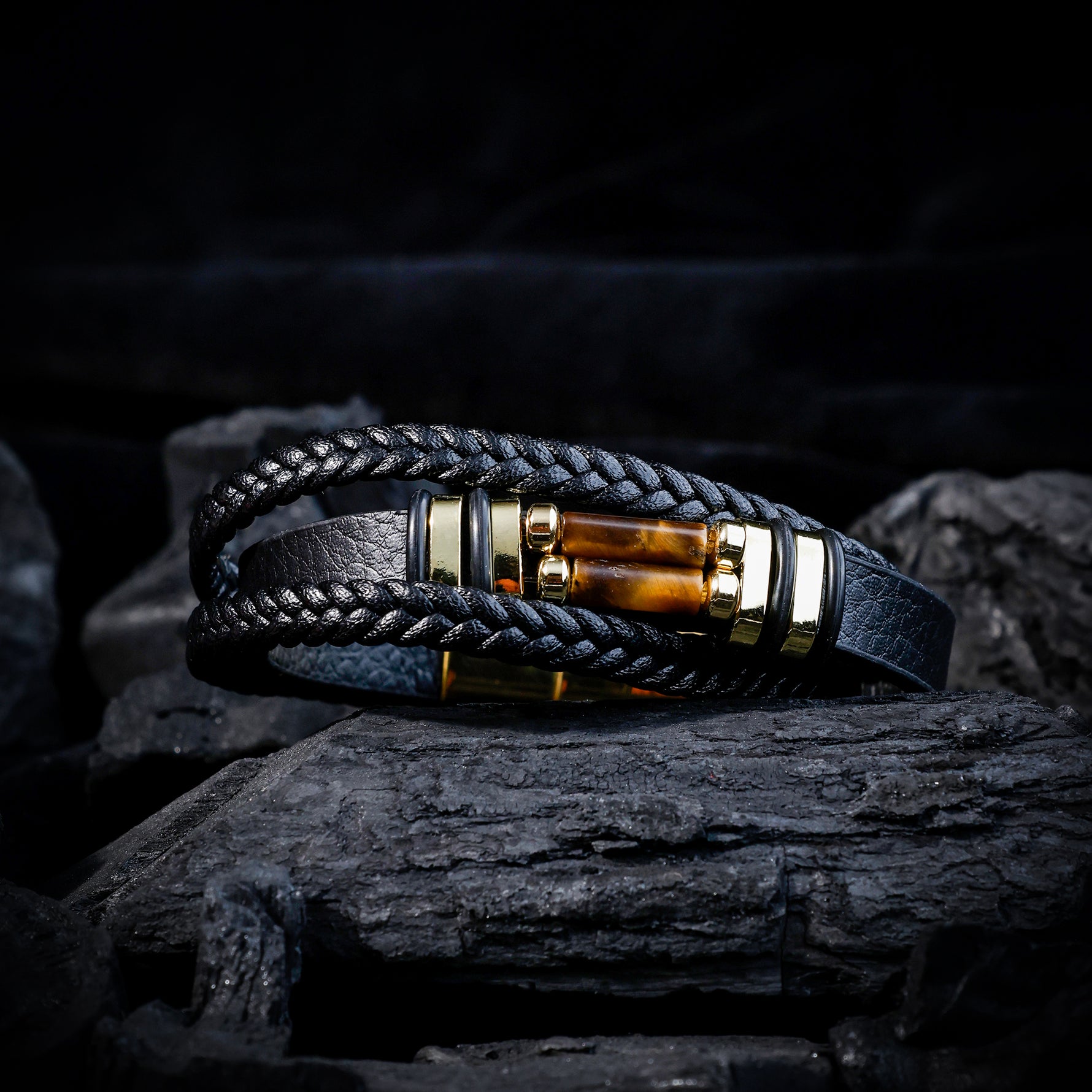 Tiger Eye leather Bracelet Tiger Eye leather Bracelet - Abhimantrit