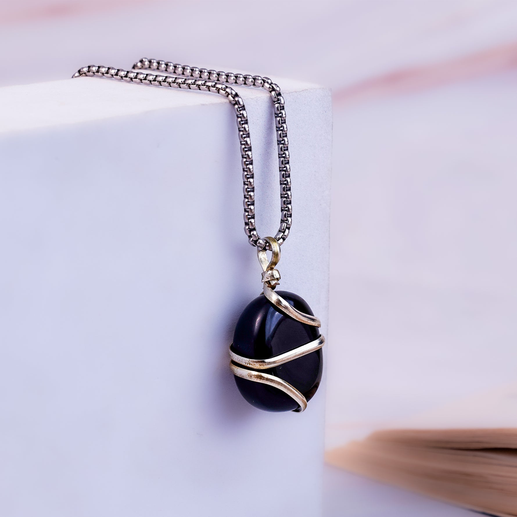 Black Obsidian Wrapping Pendant - Abhimantrit