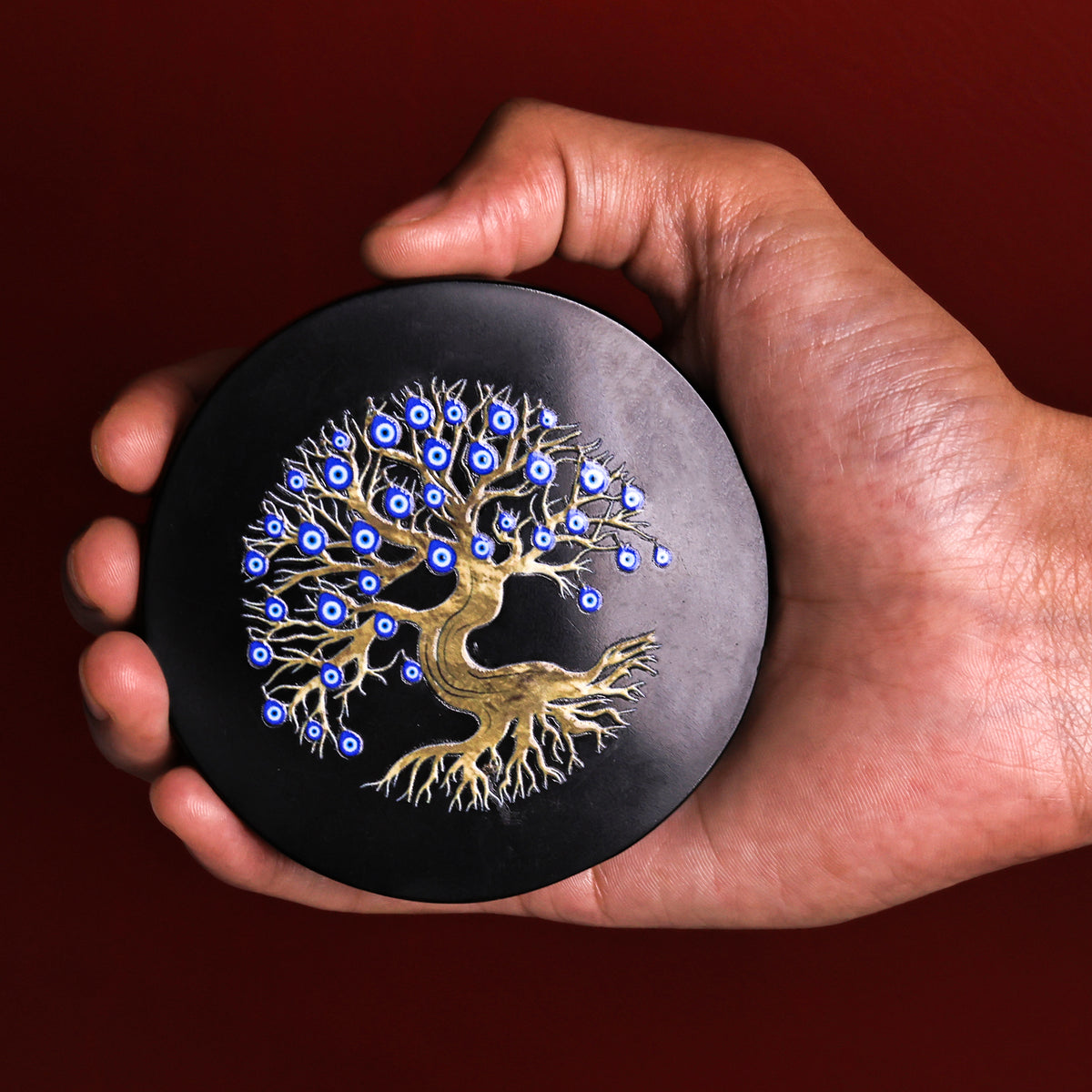 Black Tree of Life Evil Eye Plate Round - Abhimantrit