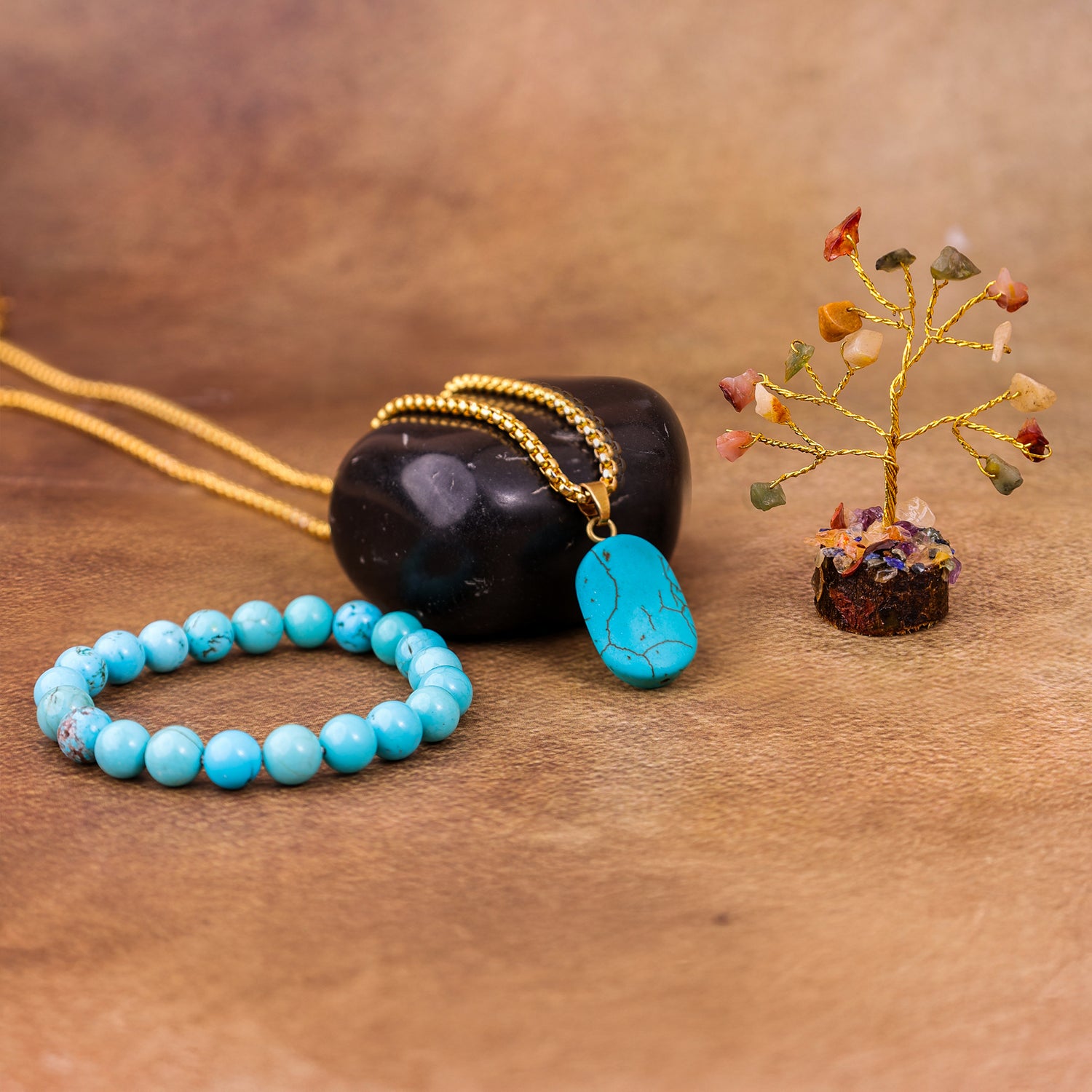 Turquoise Bracelet & Pendant With Tree  (Combo)