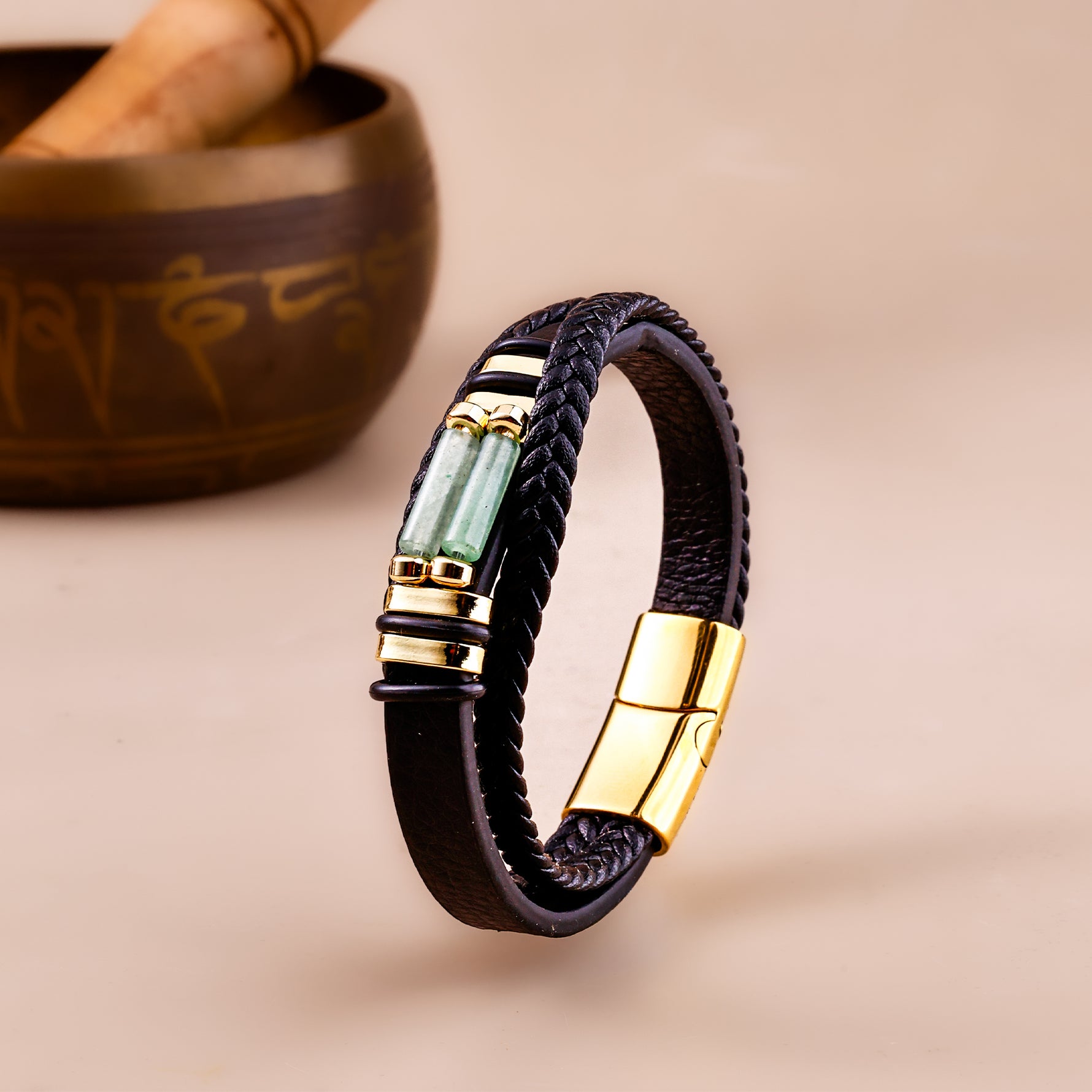 Green Aventurine Leather Bracelet - Abhimantrit