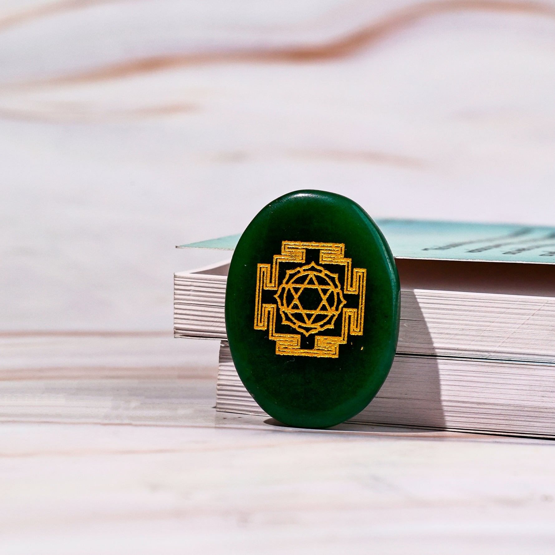 Green Jade Lakshmi Shri Yantra Coin - Abhimantrit & Certified
