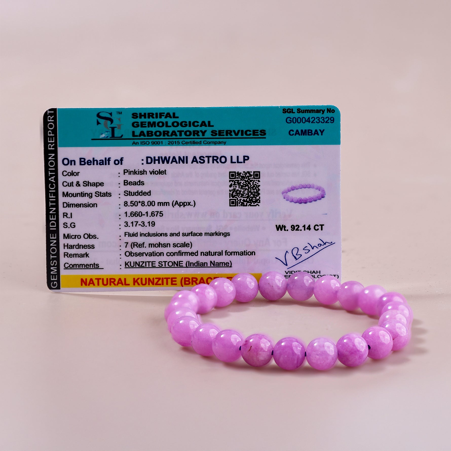 Kunzite BraceletKunzite Bracelet - Abhimantrit & Certified