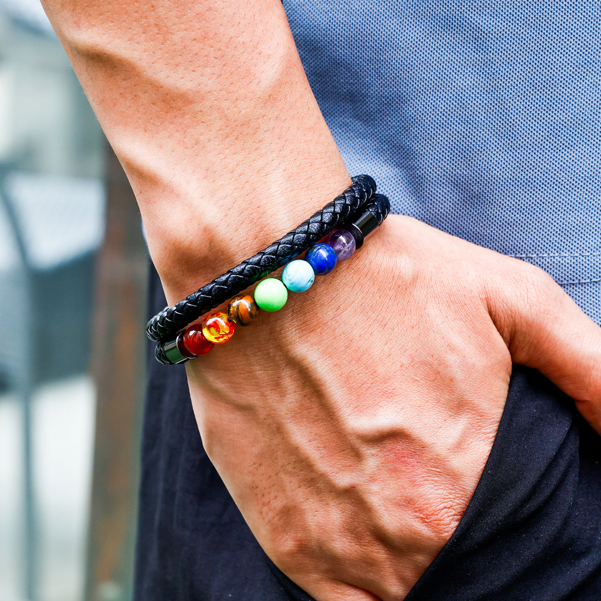 Seven Chakra Leather Bracelet