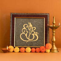 Ganesh Ji Raw Pyrite Frame - Abhimantrit
