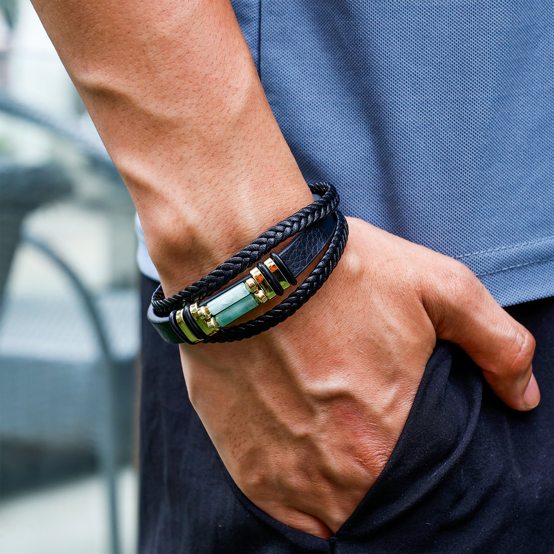 Green Aventurine Leather Bracelet - Abhimantrit