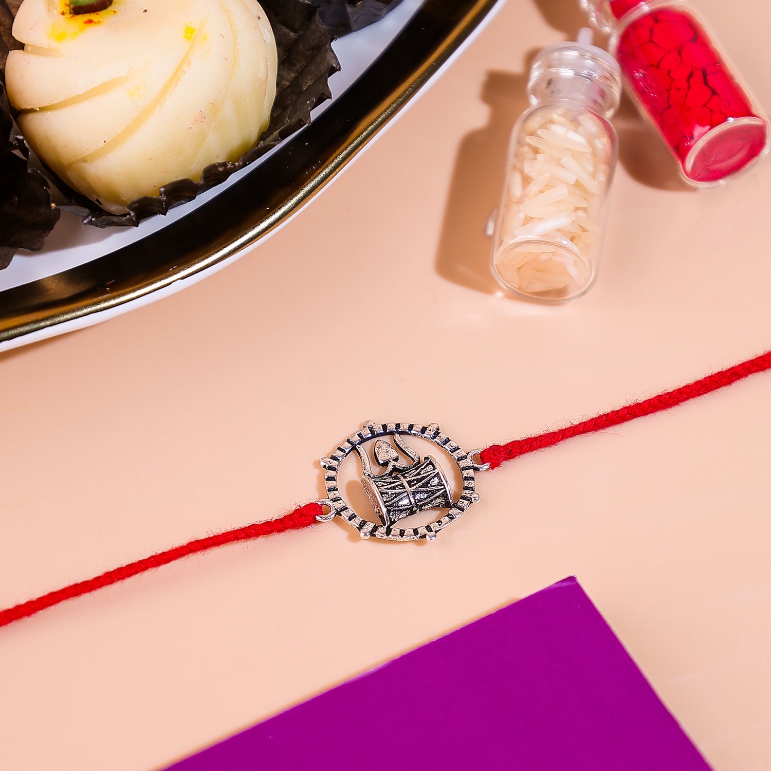 92.5 Pure Silver Trishul and Damru Thread Rakhi
