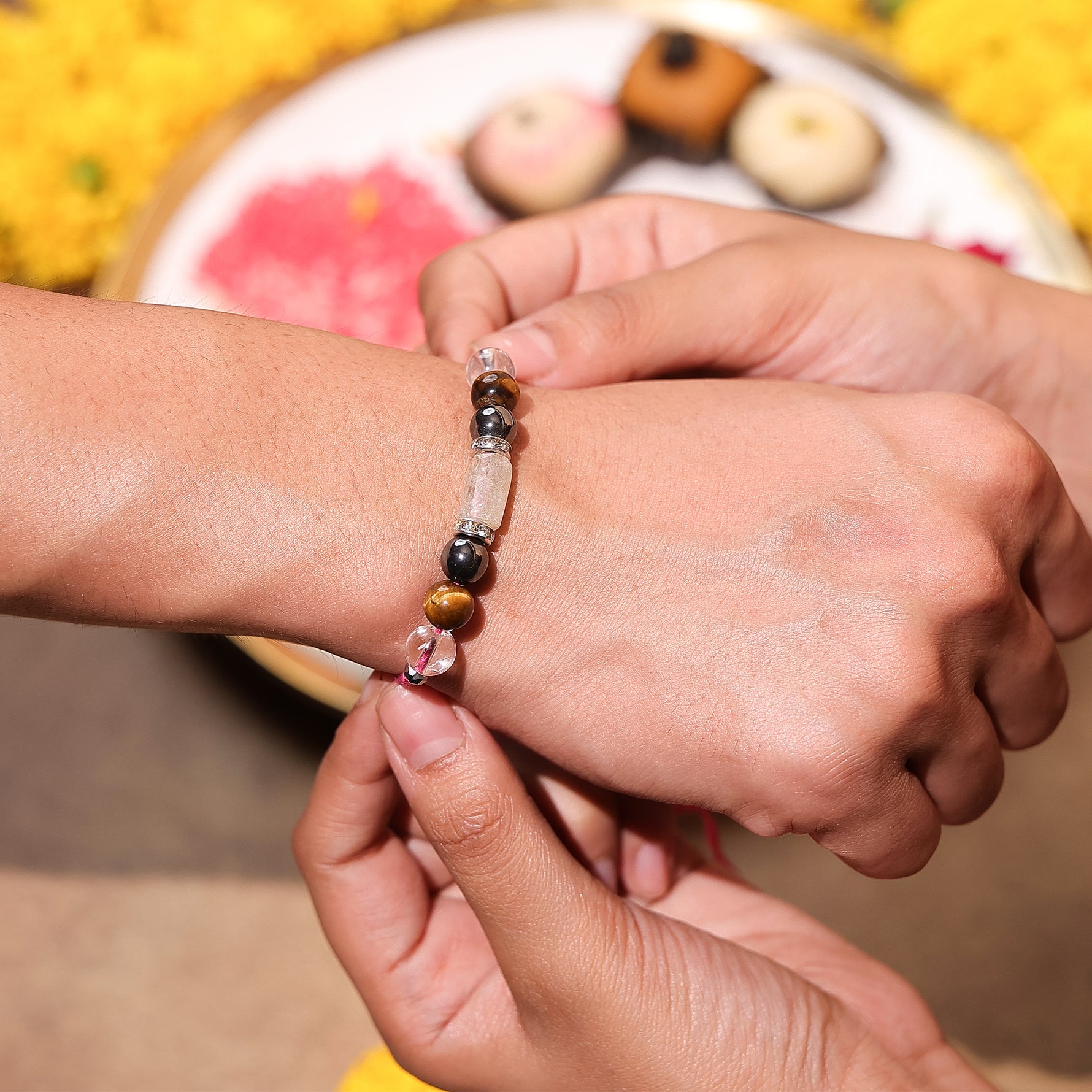 Moon stone and pyrite rakhi combo - Abhimantrit