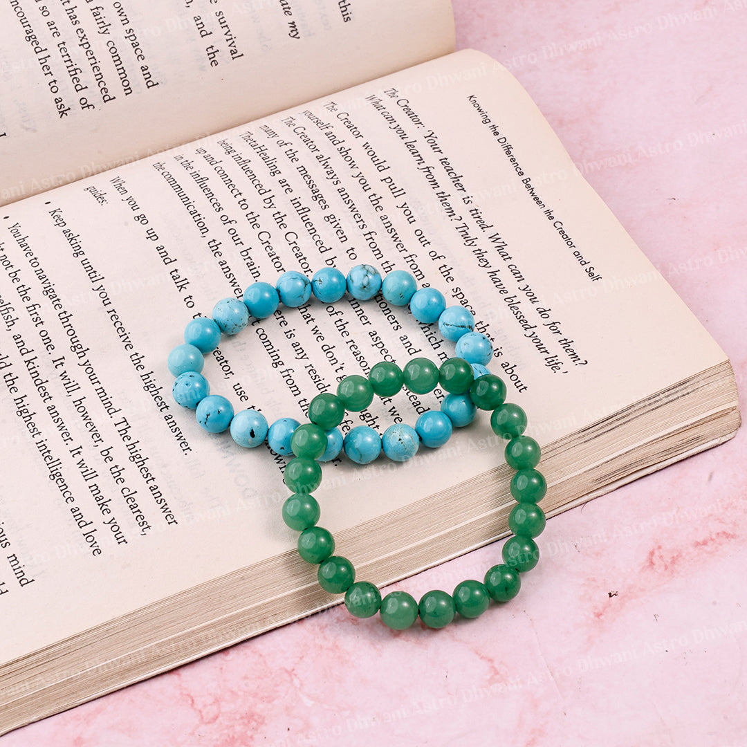 Vyapaar main Din Dugni Raat Chaugni (Green Aventurine & Turquoise Bracelet) - Abhimantrit & Certified