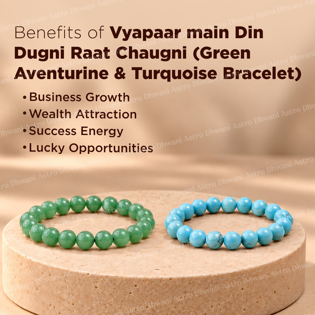 Vyapaar main Din Dugni Raat Chaugni (Green Aventurine & Turquoise Bracelet) - Abhimantrit & Certified