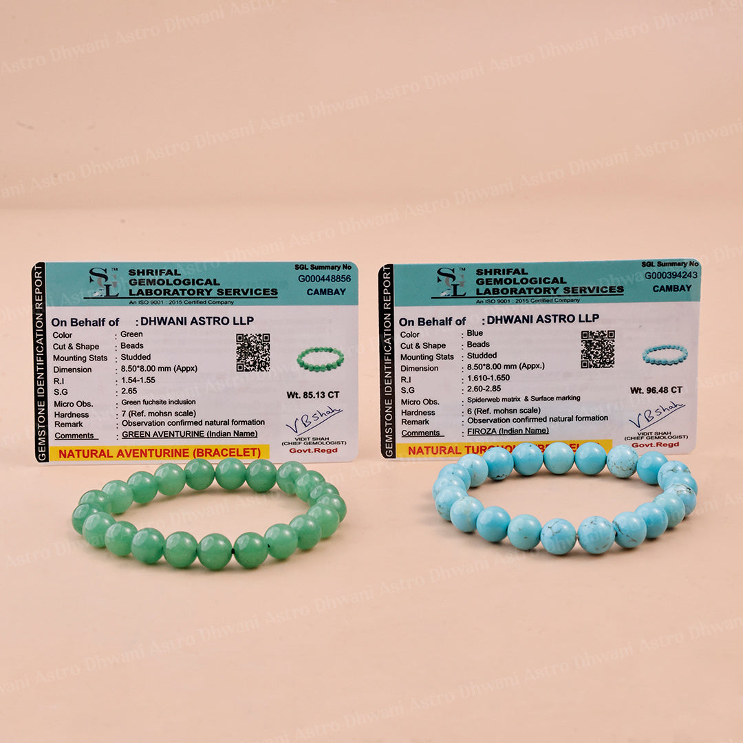Vyapaar main Din Dugni Raat Chaugni (Green Aventurine & Turquoise Bracelet) - Abhimantrit & Certified