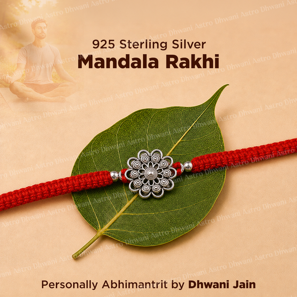 925 Sterling Silver Mandala Rakhi | Sacred Floral Raksha Bandhan Rakhi | Handmade Adjustable Silver Rakhi for Brother
