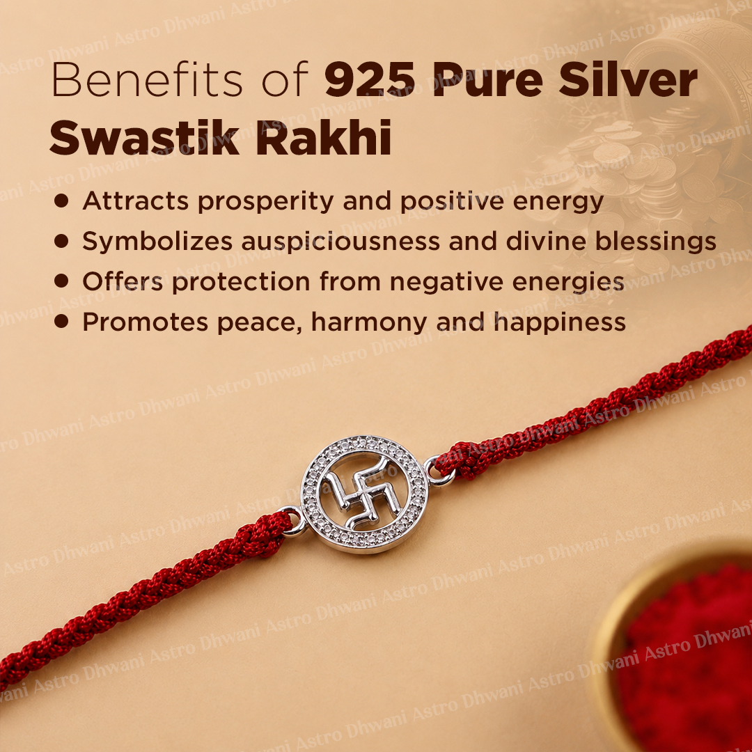 925 Pure Silver Swastik Rakhi – Sterling Silver Swastik Rakhi for Prosperity, Protection & Good Fortune | Raksha Bandhan Gift for Brother