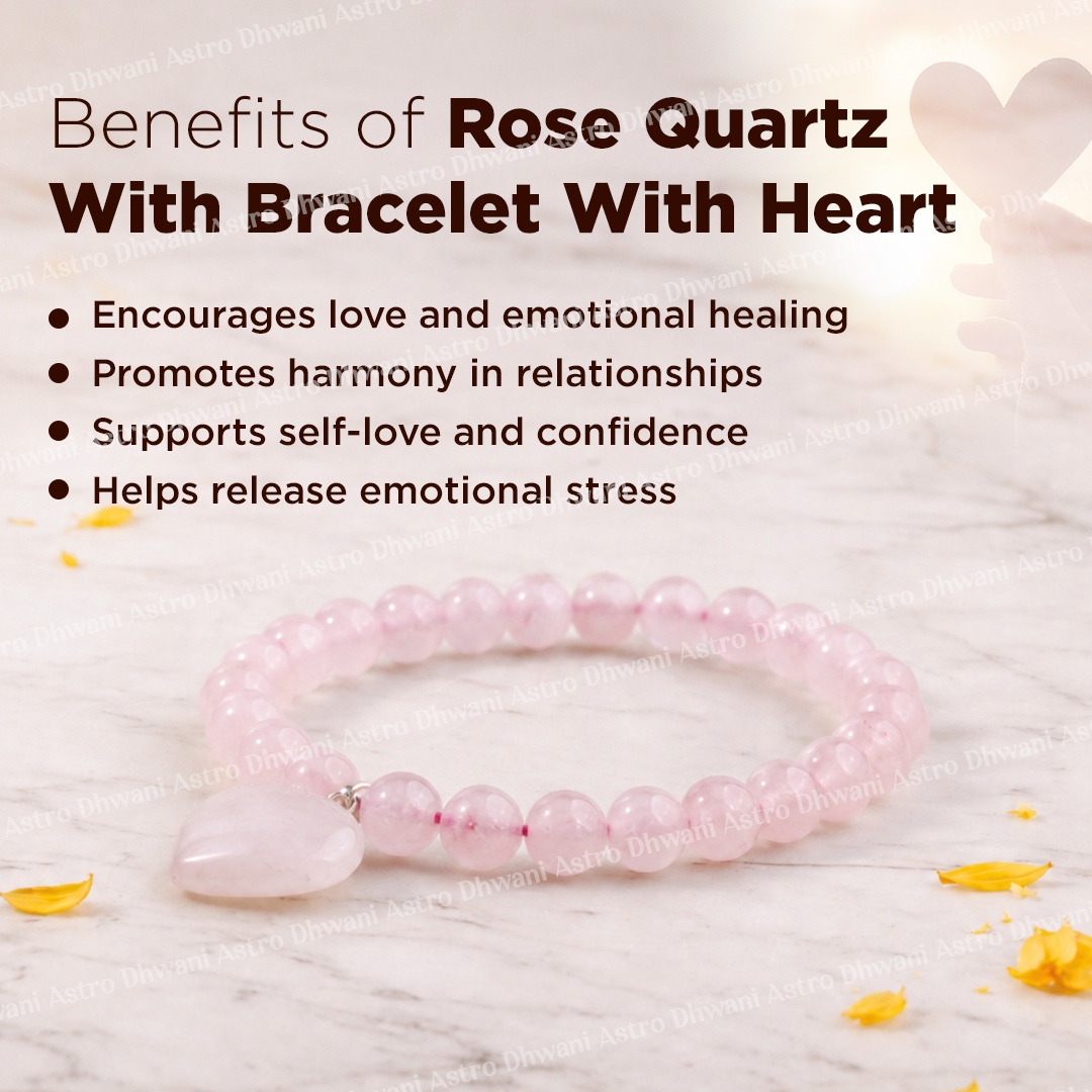 Natural Rose Quartz Heart Bracelet | Love & Emotional Healing Crystal Bracelet | Lab Certified