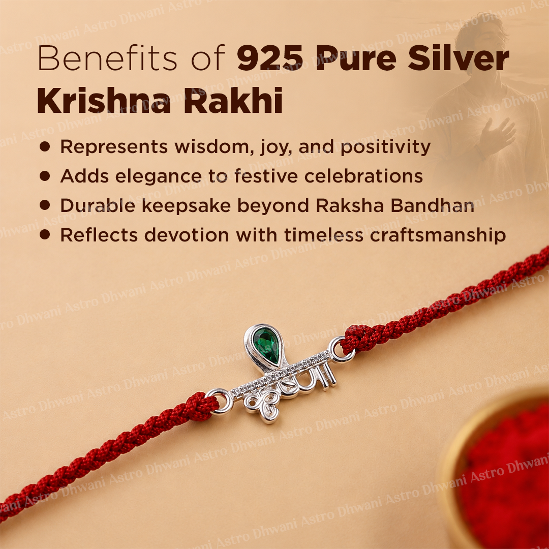 925 Sterling Silver Krishna Rakhi | Pure Silver Raksha Bandhan Rakhi | Lord Krishna Rakhi | Spiritual Rakhi for Brother | Handmade Sacred Thread