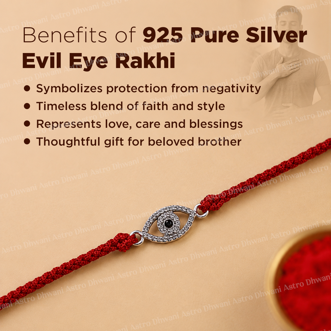 925 Sterling Silver Evil Eye Rakhi | Pure Silver Raksha Bandhan Thread | Handmade Spiritual Protection Rakhi | Adjustable Sacred Rakhi for Brother