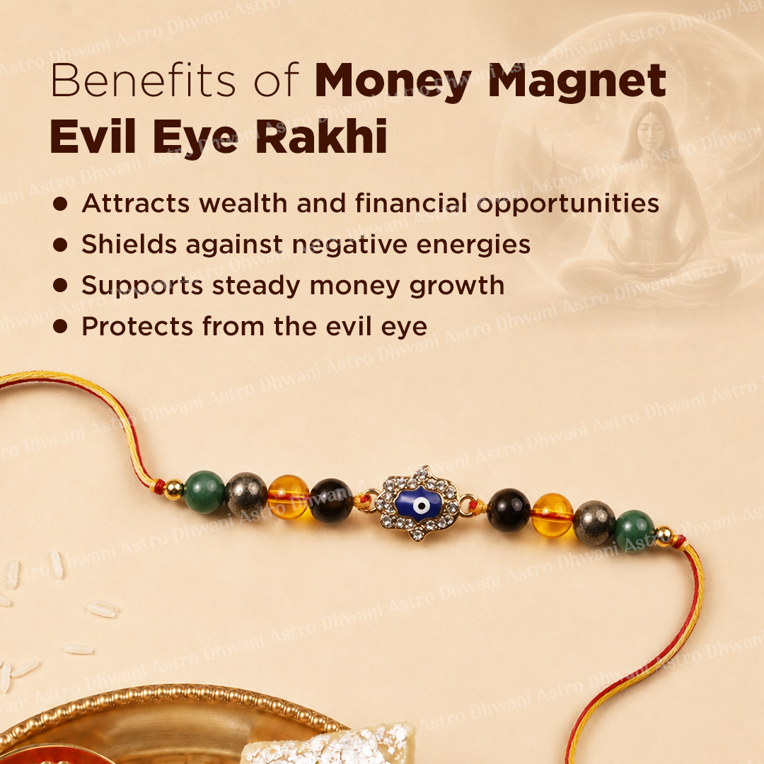 Money Magnet Evil Eye Rakhi | Protection & Prosperity| Multi-Crystal Raksha Bandhan Rakhi for Brother