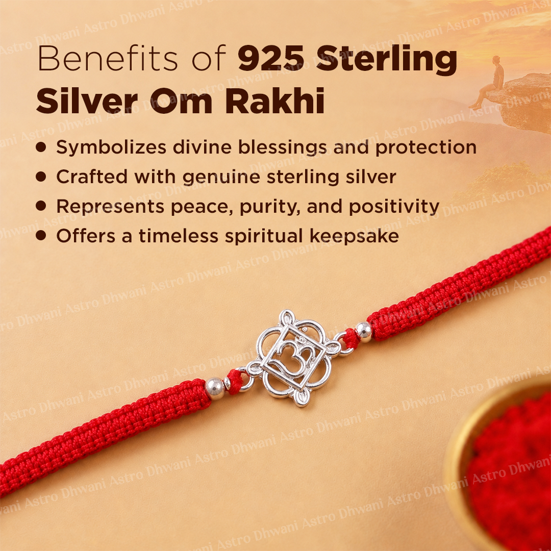 925 Sterling Silver Om Rakhi | Sacred Om Raksha Bandhan Rakhi | Handmade Adjustable Thread Rakhi for Brother
