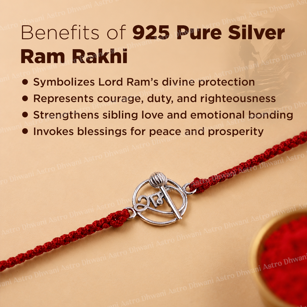 925 Sterling Silver Ram Rakhi | Pure Silver Lord Ram Rakhi | Handmade Spiritual Raksha Bandhan Thread | Adjustable Sacred Rakhi for Brother