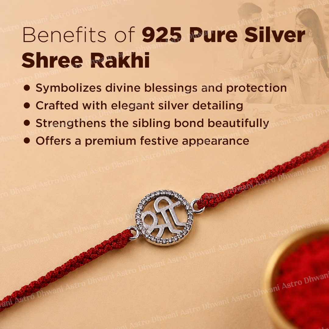 925 Sterling Silver Shree Rakhi | Pure Silver Shree Symbol Rakhi | Handmade Spiritual Raksha Bandhan Thread | Adjustable Sacred Rakhi for Brother