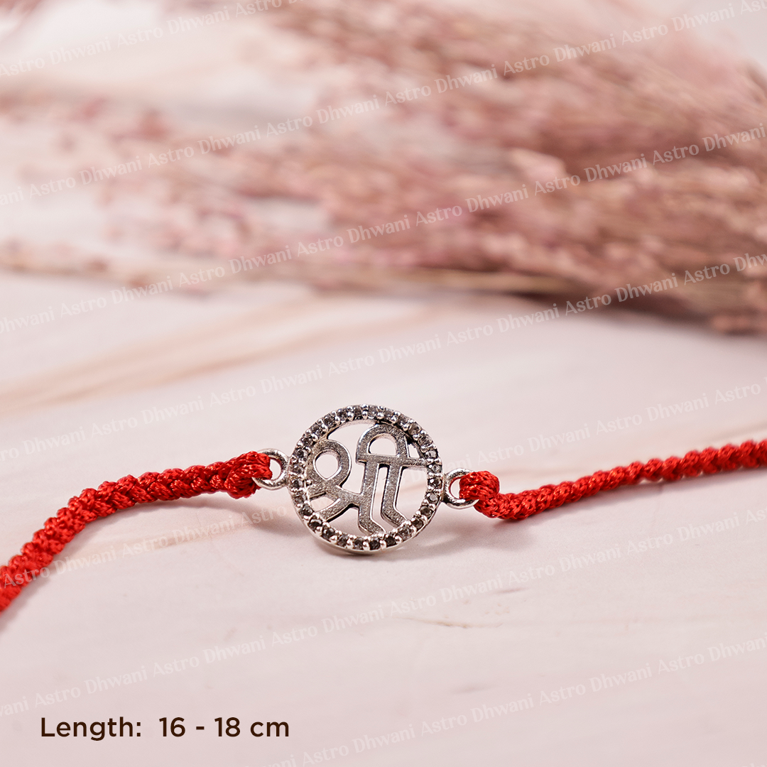 925 Sterling Silver Shree Rakhi | Pure Silver Shree Symbol Rakhi | Handmade Spiritual Raksha Bandhan Thread | Adjustable Sacred Rakhi for Brother