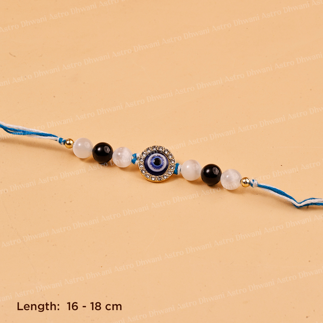 Black Tourmaline & Selenite Evil Eye Rakhi | Spiritual Protection Rakhi | Handcrafted Raksha Bandhan Rakhi