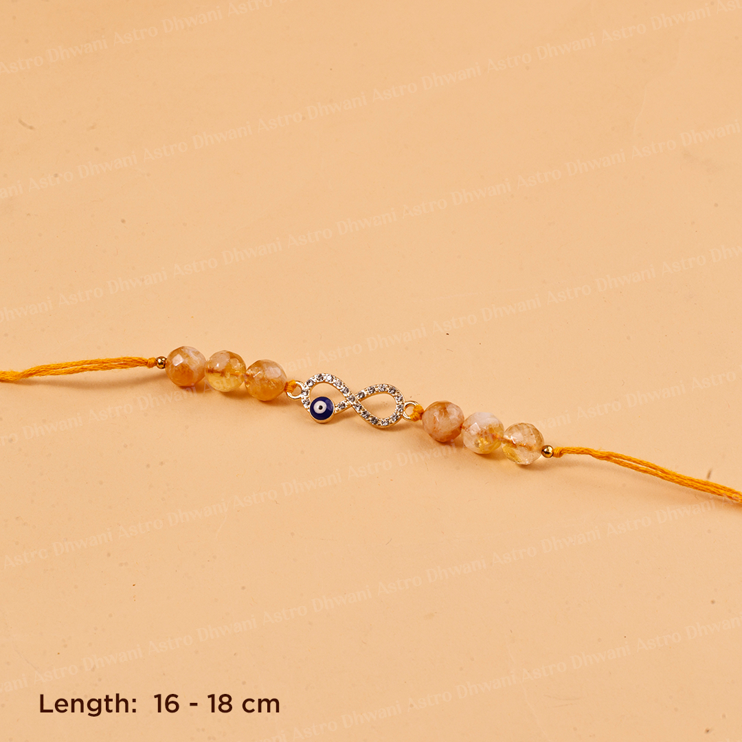 Citrine Evil Eye Rakhi | Natural Citrine Gemstone Rakhi | Infinity Charm Raksha Bandhan Bracelet | Handmade Spiritual Rakhi for Brother