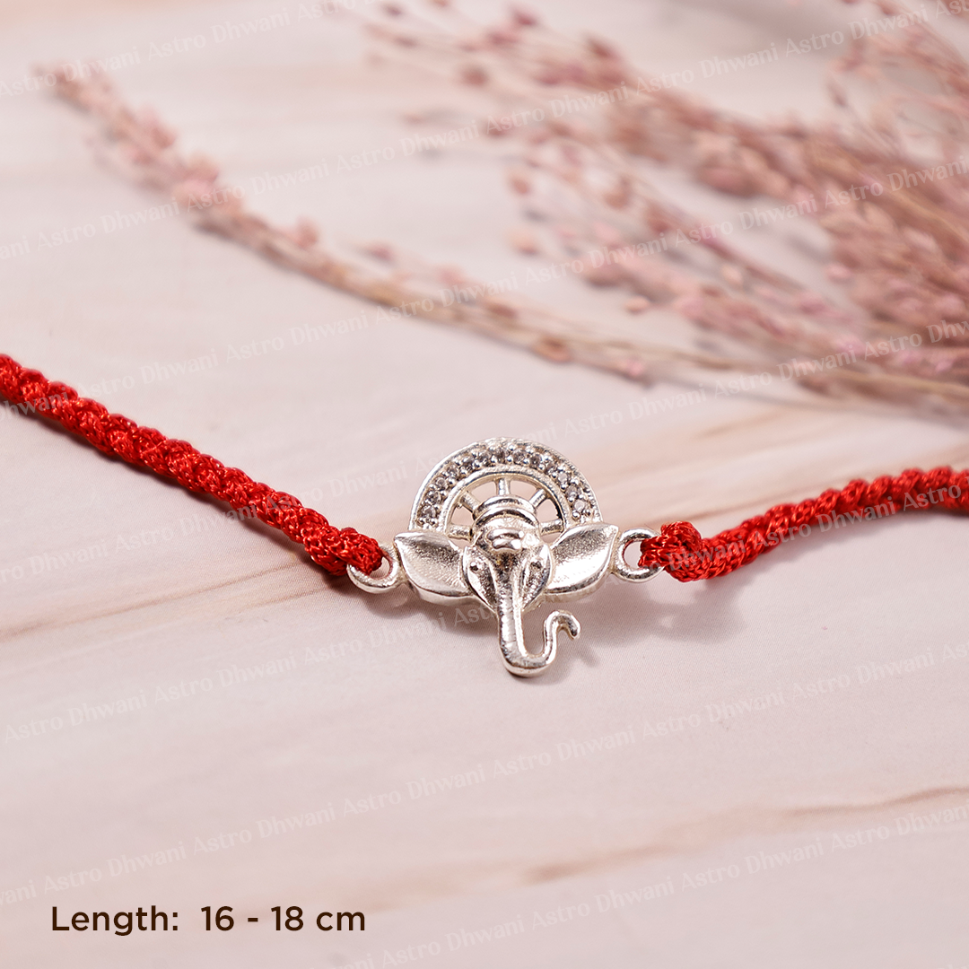 925 Sterling Silver Ganesha Rakhi | Pure Silver Lord Ganesha Rakhi | Handmade Spiritual Raksha Bandhan Thread | Adjustable Sacred Rakhi for Brother