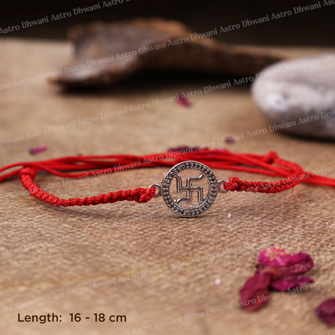 925 Pure Silver Swastik Rakhi – Sterling Silver Swastik Rakhi for Prosperity, Protection & Good Fortune | Raksha Bandhan Gift for Brother
