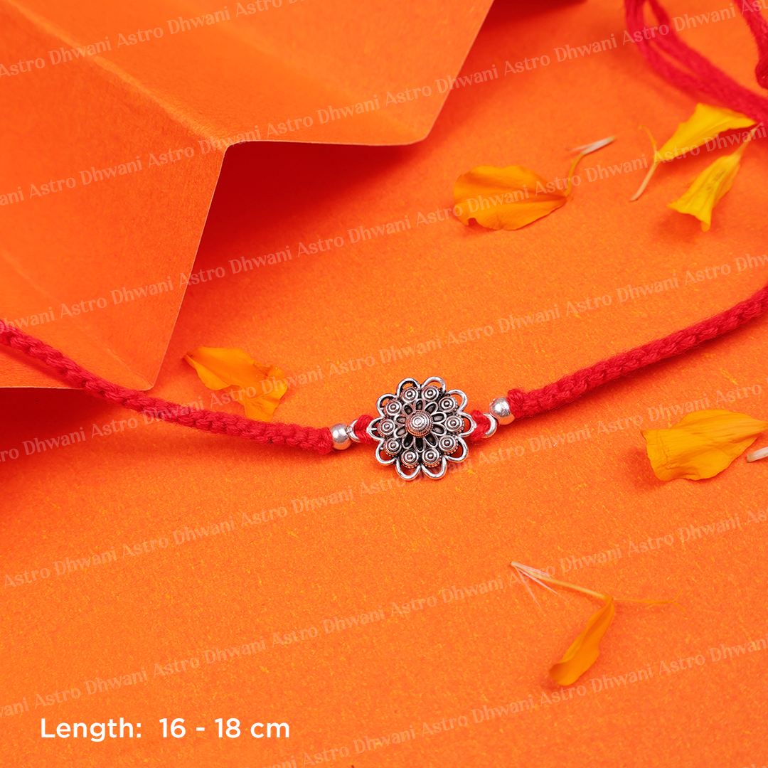 925 Sterling Silver Mandala Rakhi | Sacred Floral Raksha Bandhan Rakhi | Handmade Adjustable Silver Rakhi for Brother