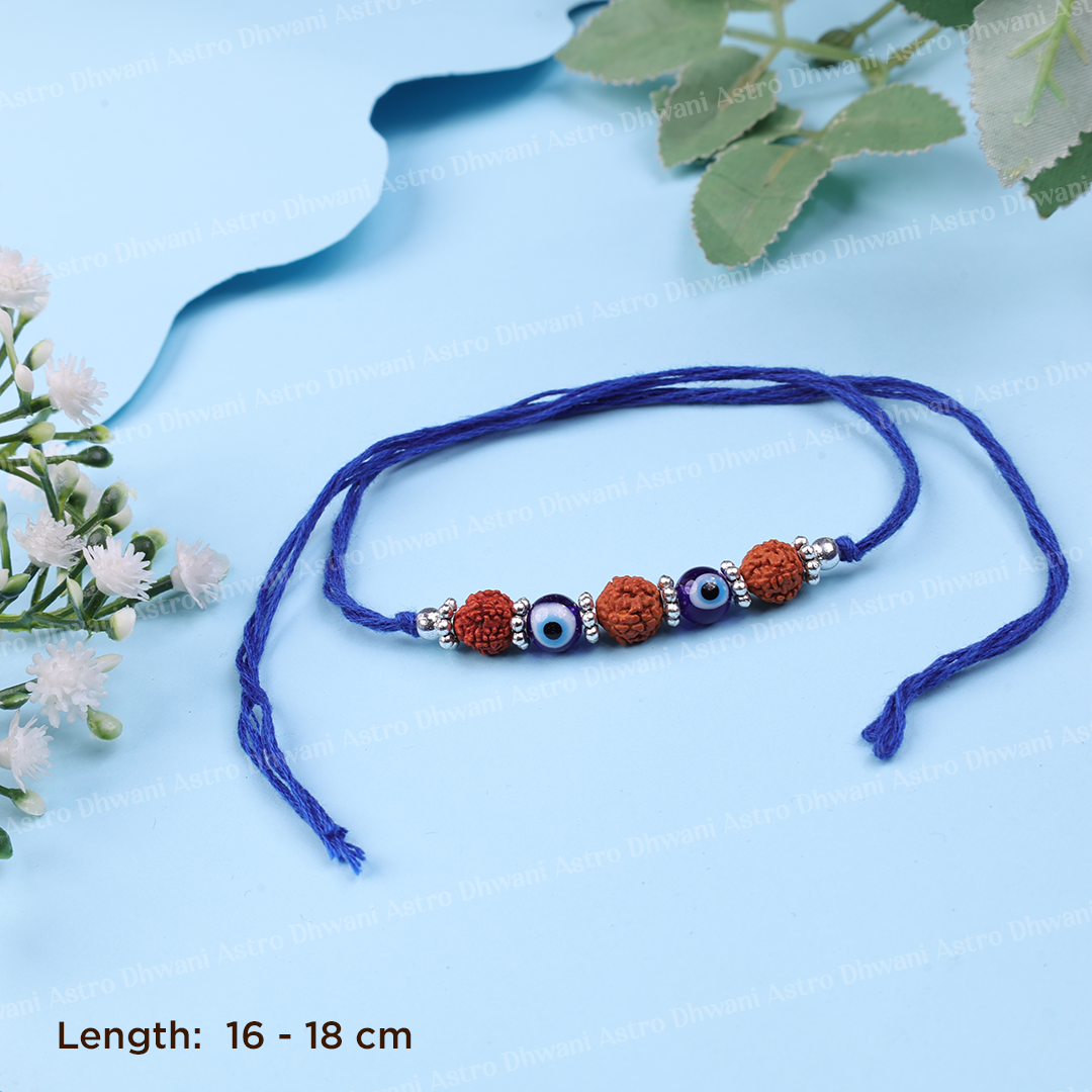 Mahadev Protection Rakhi – Rudraksha & Evil Eye Rakhi | Spiritual Raksha Bandhan Bracelet for Protection & Blessings