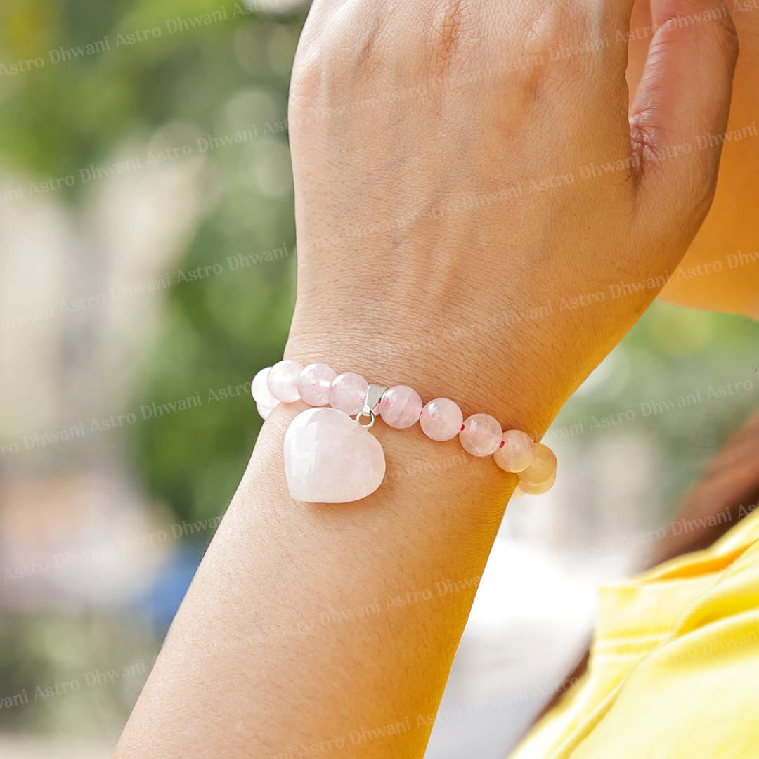 Natural Rose Quartz Heart Bracelet | Love & Emotional Healing Crystal Bracelet | Lab Certified