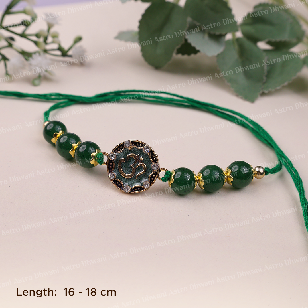 Prosperity Om Green Jade Rakhi – Natural Jade Rakhi for Wealth, Good Luck & Spiritual Blessings