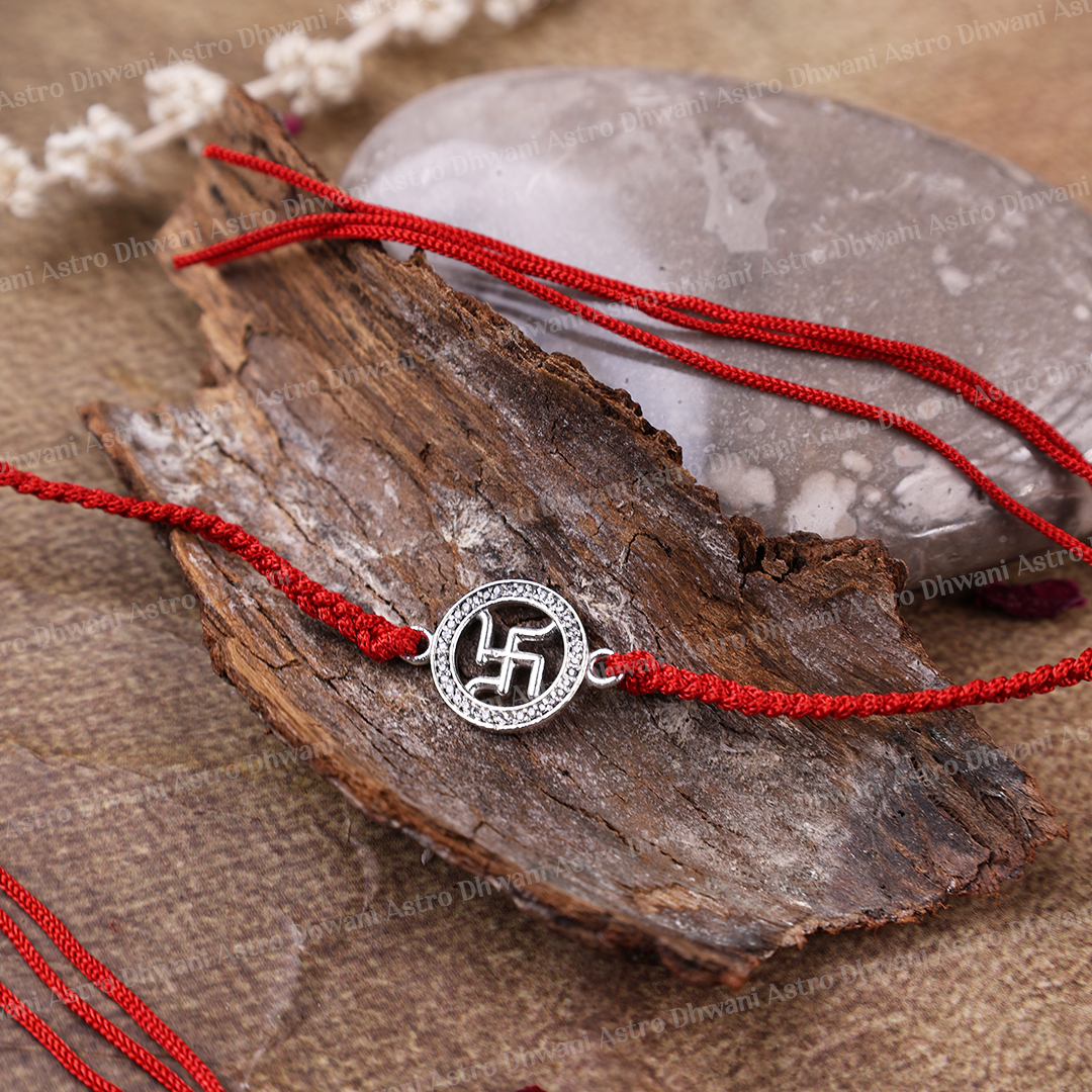 925 Pure Silver Swastik Rakhi – Sterling Silver Swastik Rakhi for Prosperity, Protection & Good Fortune | Raksha Bandhan Gift for Brother