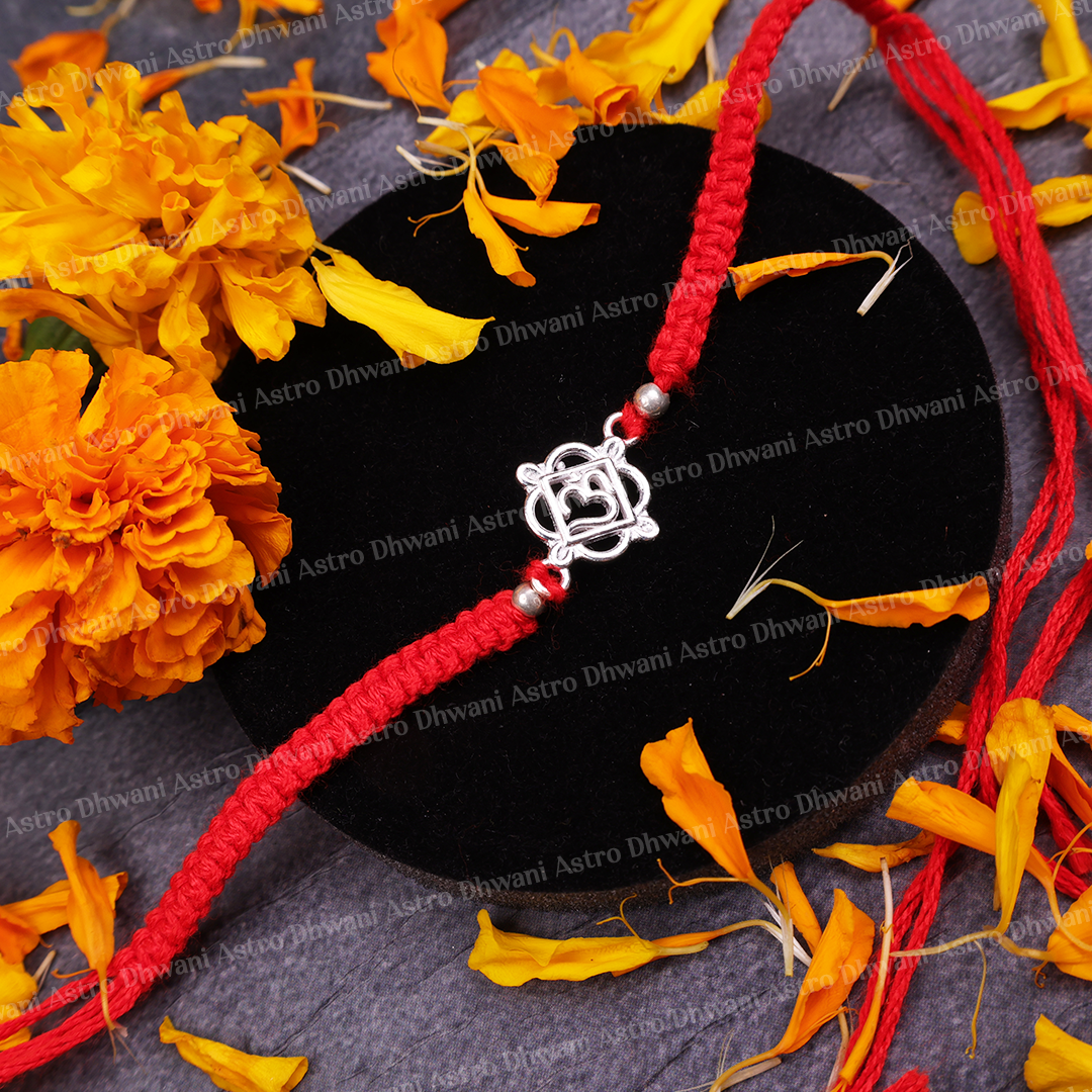 925 Sterling Silver Om Rakhi | Sacred Om Raksha Bandhan Rakhi | Handmade Adjustable Thread Rakhi for Brother