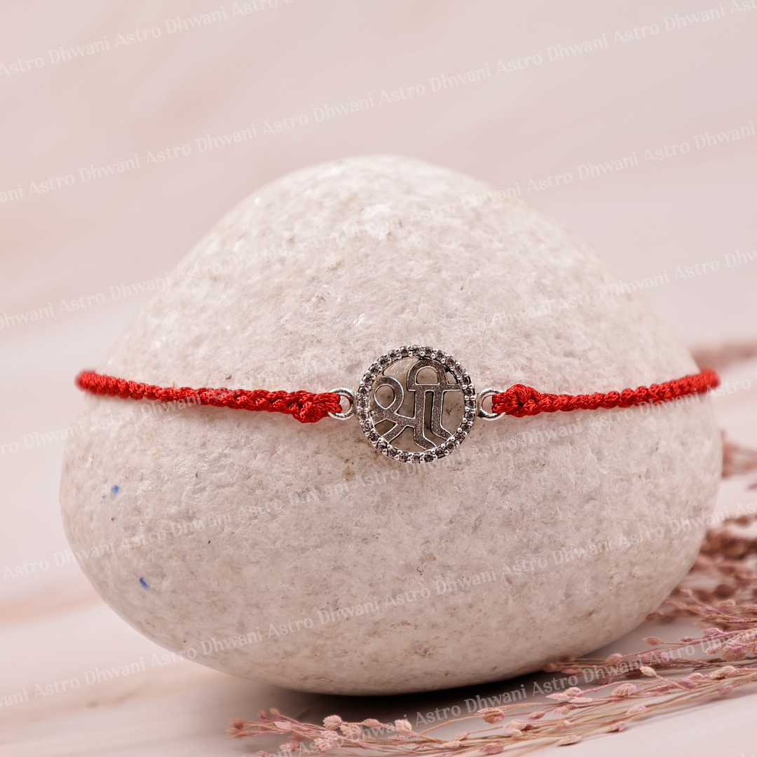 925 Sterling Silver Shree Rakhi | Pure Silver Shree Symbol Rakhi | Handmade Spiritual Raksha Bandhan Thread | Adjustable Sacred Rakhi for Brother
