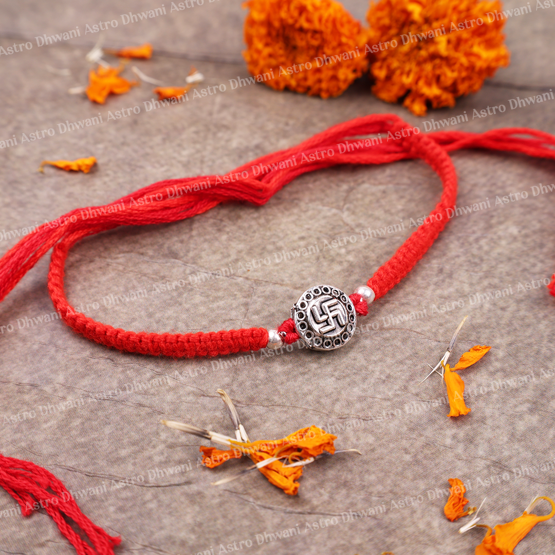 925 Sterling Silver Swastik Rakhi | Adjustable Raksha Bandhan Rakhi for Brother