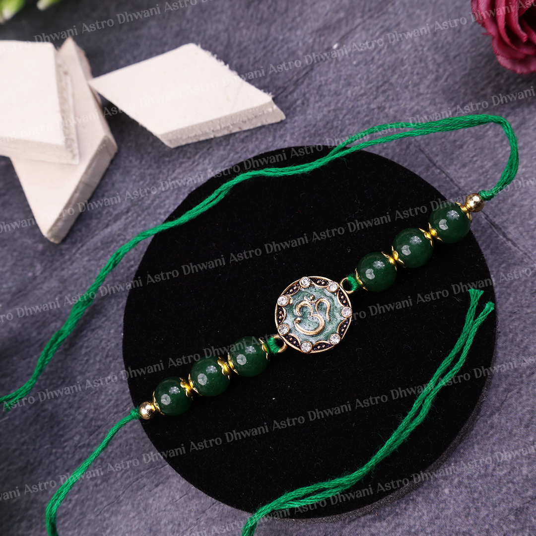 Prosperity Om Green Jade Rakhi – Natural Jade Rakhi for Wealth, Good Luck & Spiritual Blessings