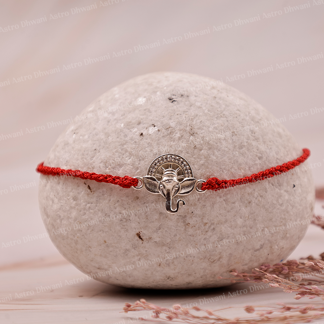 925 Sterling Silver Ganesha Rakhi | Pure Silver Lord Ganesha Rakhi | Handmade Spiritual Raksha Bandhan Thread | Adjustable Sacred Rakhi for Brother