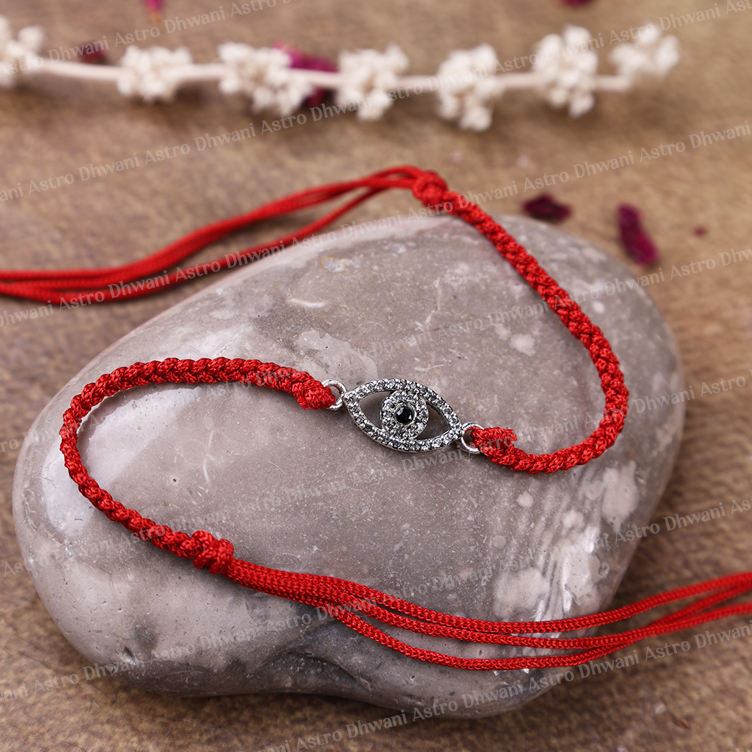 925 Sterling Silver Evil Eye Rakhi | Pure Silver Raksha Bandhan Thread | Handmade Spiritual Protection Rakhi | Adjustable Sacred Rakhi for Brother