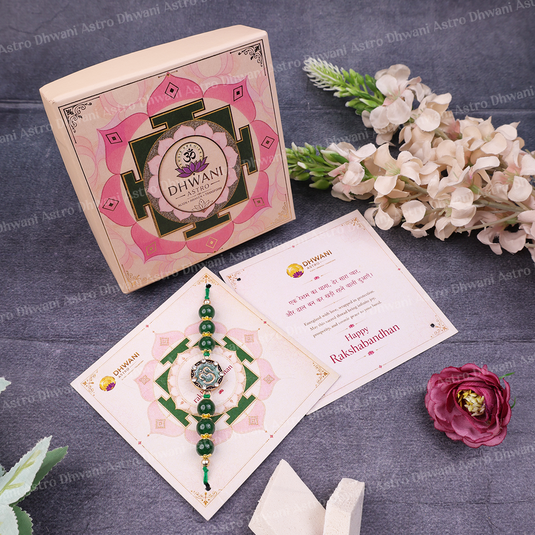 Prosperity Om Green Jade Rakhi – Natural Jade Rakhi for Wealth, Good Luck & Spiritual Blessings